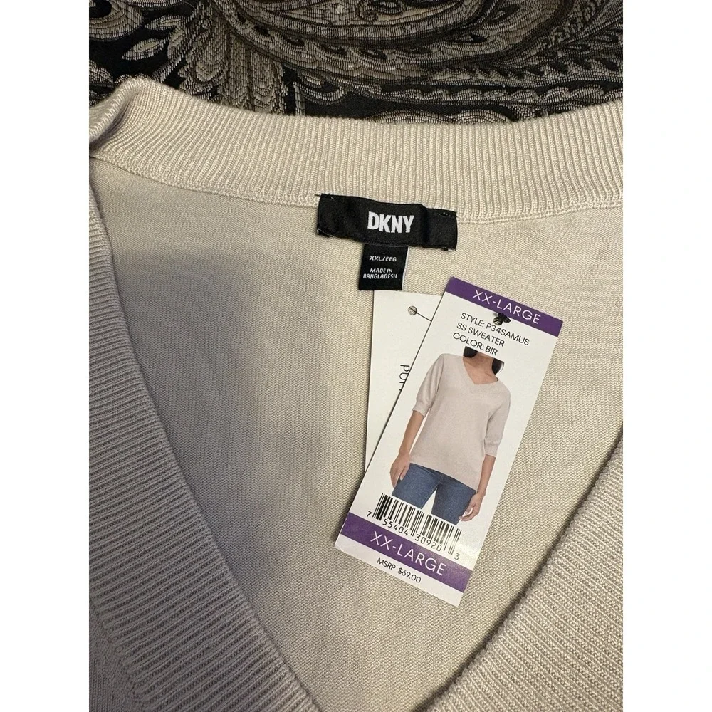 DKNY Ladies Puff Short Sleeve Sweater Size XXL Birch
